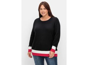 4063136929443 - Große Größen Pullover in Rippoptik mit Ringelbündchen schwarz Gr48 50