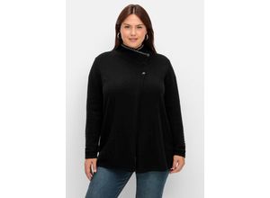 4063136929573 - Große Größen Strickjacke mit Zierstichen und Stehkragen schwarz Gr48 50