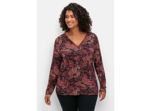 4063136930937 - Große Größen Langarmshirt in Wickeloptik mit Paisleydruck schwarz gemustert Gr48 50