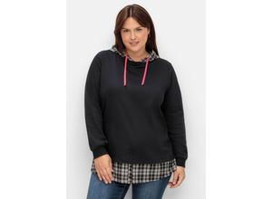 4063136931101 - Große Größen 2-in-1 Sweatshirt mit Kapuze und Bindeband schwarz Gr48 50