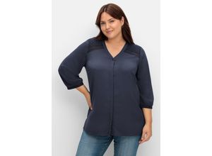 4063136931354 - Große Größen Bluse mit Chiffonpasse und Häkeldetails nachtblau Gr44