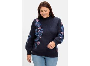 4063136933273 - Große Größen Pullover mit floralem Jacquardmuster blau Gr44 46