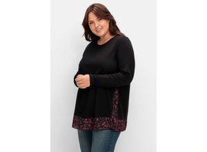 4063136933327 - Große Größen Longshirt in Lagenoptik mit Grafikprint-Einsatz schwarz-pink Gr44 46