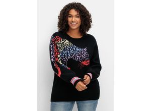 4063136933570 - Große Größen Pullover mit Animalmotiv und Ballonärmeln schwarz gemustert Gr44 46