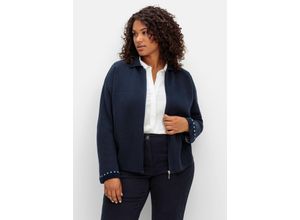 4063136934690 - Große Größen Strickjacke in Blousonform mit Zipper und Kragen nachtblau Gr40 42