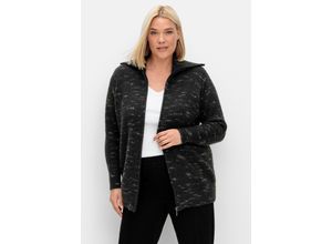 4063136934812 - Große Größen Strickjacke mit Troyerkragen und Reißverschluss anthrazit-weiß Gr48 50