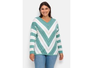 4063136935888 - Große Größen Leichter Strickpullover mit Ajourmuster mint-weiß Gr48