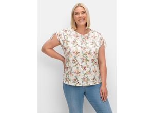 4063136938643 - Große Größen Shirt mit Blumen-Alloverprint und gerafften Schultern creme bedruckt Gr48