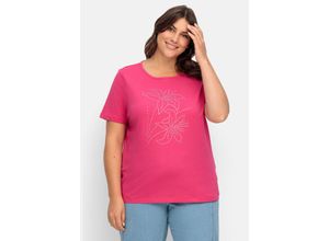 4063136939534 - Große Größen Shirt mit Blumenmuster aus Ziersteinchen vorn pink Gr40