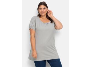 4063136940448 - Große Größen Longshirt mit Zierknöpfen am Ausschnitt grau Gr42