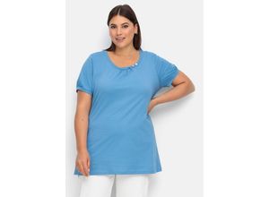 4063136940752 - Große Größen Longshirt mit Zierknöpfen am Ausschnitt mittelblau Gr50