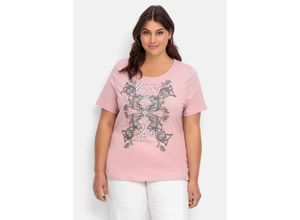 4063136941438 - Große Größen Jerseyshirt mit Frontprint und kurzem Ärmel rosa bedruckt Gr42