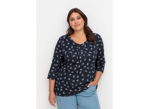 4063136941520 - Große Größen 3 4-Arm-Shirt in leichter A-Linie mit Schwalbenprint marine-weiß bedruckt Gr46