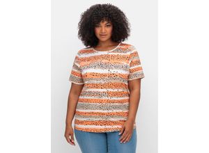 4063136942053 - Große Größen Jerseyshirts im Doppelpack 1x uni 1x gestreift papaya bedruckt + papaya Gr40