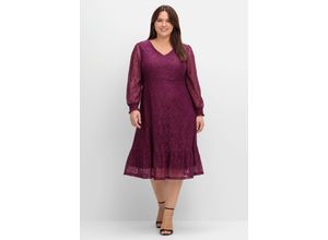 4063136942824 - Große Größen Abendkleid aus elastischer Spitze mit Unterkleid brombeer Gr40