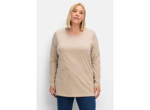 4063136950812 - Große Größen Longshirt mit aufgesetzten Taschen sand Gr52