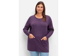 4063136950935 - Große Größen Longshirt mit aufgesetzten Taschen pflaume Gr40