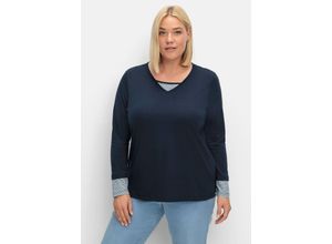 4063136954520 - Große Größen Shirt mit Streifendetails im Layerlook marine Gr40