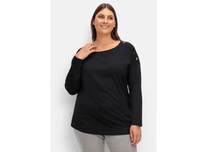 4063136955893 - Große Größen Langarmshirt mit Schmuckknöpfen auf der Schulter schwarz Gr44