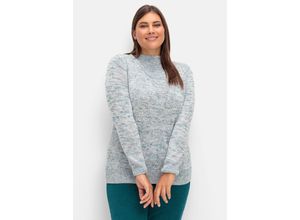 4063136957323 - Große Größen Melierter Strickpullover mit V-Einsatz mint meliert Gr44