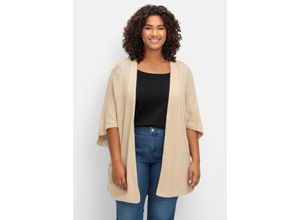 4063136958672 - Große Größen Strickjacke in offener Form mit verkürztem Ärmel sand Gr2