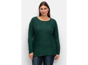 4063136959471 - Große Größen Pullover mit Rundhalsausschnitt und Ripp-Details tannengrün Gr40