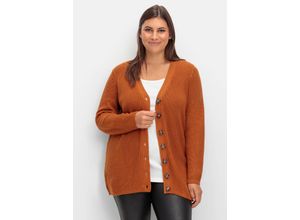 4063136960194 - Große Größen Strickjacke mit melierten Schmuckknöpfen cognac Gr40