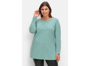 4063136962853 - Große Größen Longshirt mit hohen Seitenschlitzen jade Gr48