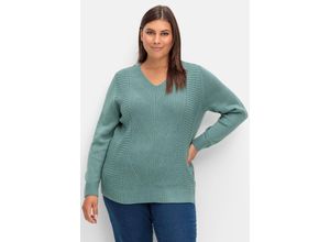 4063136963010 - Große Größen Pullover mit Zopfstrickmuster im Vorderteil jade Gr48