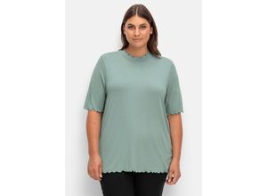 4063136963164 - Große Größen Shirt mit Stehkragen und Wellensaumkanten jade Gr42