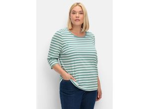 4063136963850 - Große Größen Ringelshirt mit 3 4-Arm aus reiner Baumwolle jade-offwhite Gr54