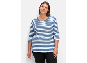 4063136963928 - Große Größen Ringelshirt mit 3 4-Arm aus reiner Baumwolle jeansblau-offwhite Gr50