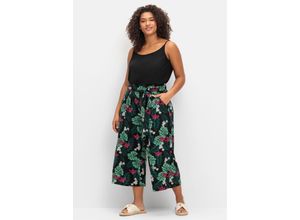 4063136978540 - Große Größen Sommerhose mit tropischem Print in Culotte-Form schwarz gemustert Gr46
