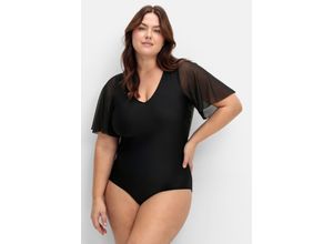 4063136978892 - Große Größen Badeanzug mit Flügelärmeln und Shape-Effekt schwarz Gr46E