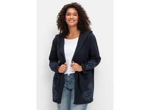 4063137000646 - Große Größen Leichte Kapuzensweatjacke mit Paisleydruck dunkelblau Gr44 46