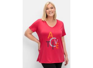 4063137001117 - Große Größen Funktionsshirt mit V-Ausschnitt und Frontdruck magenta Gr52 54