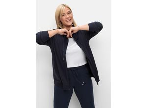 4063137001438 - Große Größen Sweatjacke mit Stehkragen und Bindeband tiefblau Gr52 54