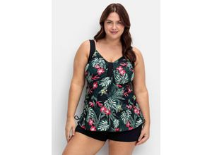 4063137008857 - Große Größen Tankini-Top mit Tropical Print und Raffung schwarz gemustert Gr40B