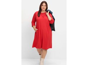 4063137011208 - Große Größen Shirtkleid in A-Linie mit Taschen mohnrot Gr42