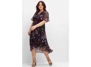 4063137012366 - Große Größen Chiffonkleid mit Blumendruck und Volant am Saum tiefblau gemustert Gr50