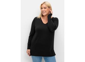 4063137016180 - Große Größen Pullover aus leichtem Strick mit V-Ausschnitt schwarz Gr40 42