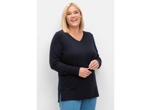 4063137016234 - Große Größen Pullover aus leichtem Strick mit V-Ausschnitt tiefblau Gr40 42