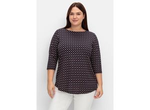 4063137016531 - Große Größen Shirt mit 3 4-Arm und grafischem Minimalprint tiefblau gemustert Gr40 42 4063137016531 - Große Größen Shirt mit 3 4-Arm und grafischem Minimalprint tiefblau gemustert Gr40 42