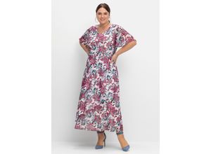 4063137016944 - Große Größen Chiffonkleid mit Blumenprint und Unterkleid beere gemustert Gr52