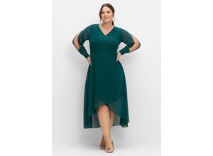 4063137017101 - Große Größen Chiffonkleid mit Cut-outs und Schmucksteinen dunkelgrün Gr44