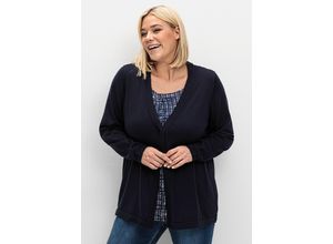 4063137017347 - Große Größen Leichte Feinstrickjacke mit 1-Knopf-Verschluss tiefblau Gr40 42