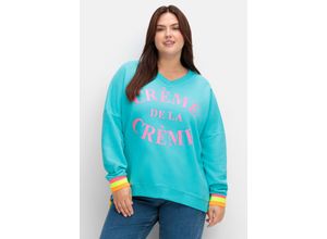 4063137018788 - Große Größen Sweatshirt mit Frontdruck und Ringelbündchen türkis Gr54 4063137018788 - Große Größen Sweatshirt mit Frontdruck und Ringelbündchen türkis Gr54