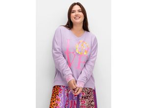 4063137019068 - Große Größen Sweatshirt mit Neonprint und V-Ausschnitt flieder Gr46