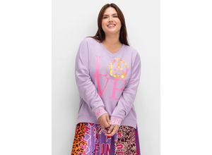 4063137019082 - Große Größen Sweatshirt mit Neonprint und V-Ausschnitt flieder Gr50