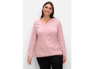 4063137023843 - Große Größen Langarmshirt mit Alloverdruck und kurzer Knopfleiste rosé gemustert Gr50